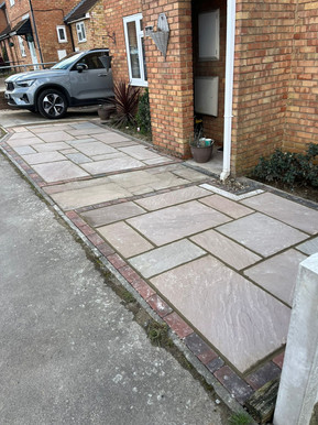 Sandstone patio with block edging Rayleigh