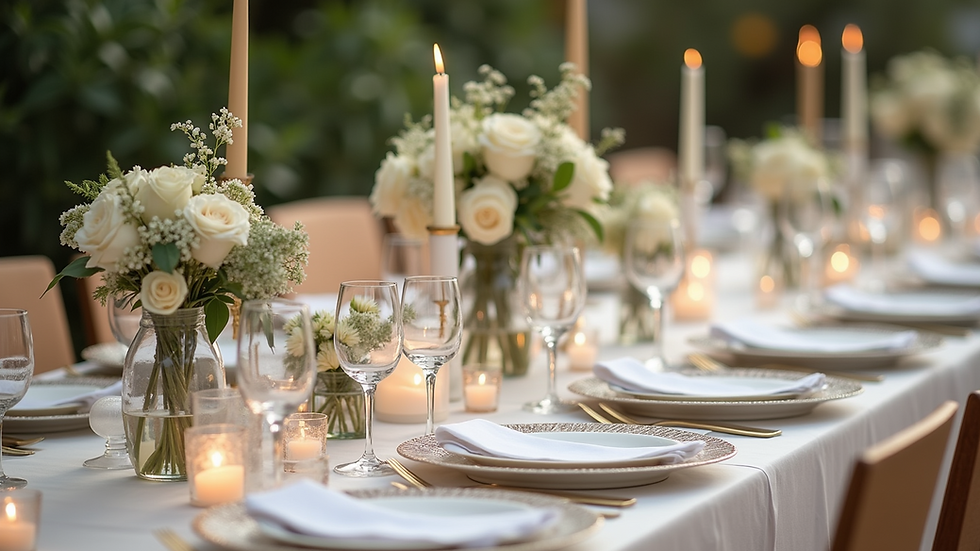 Eye-level view of a beautifully arranged wedding table setting