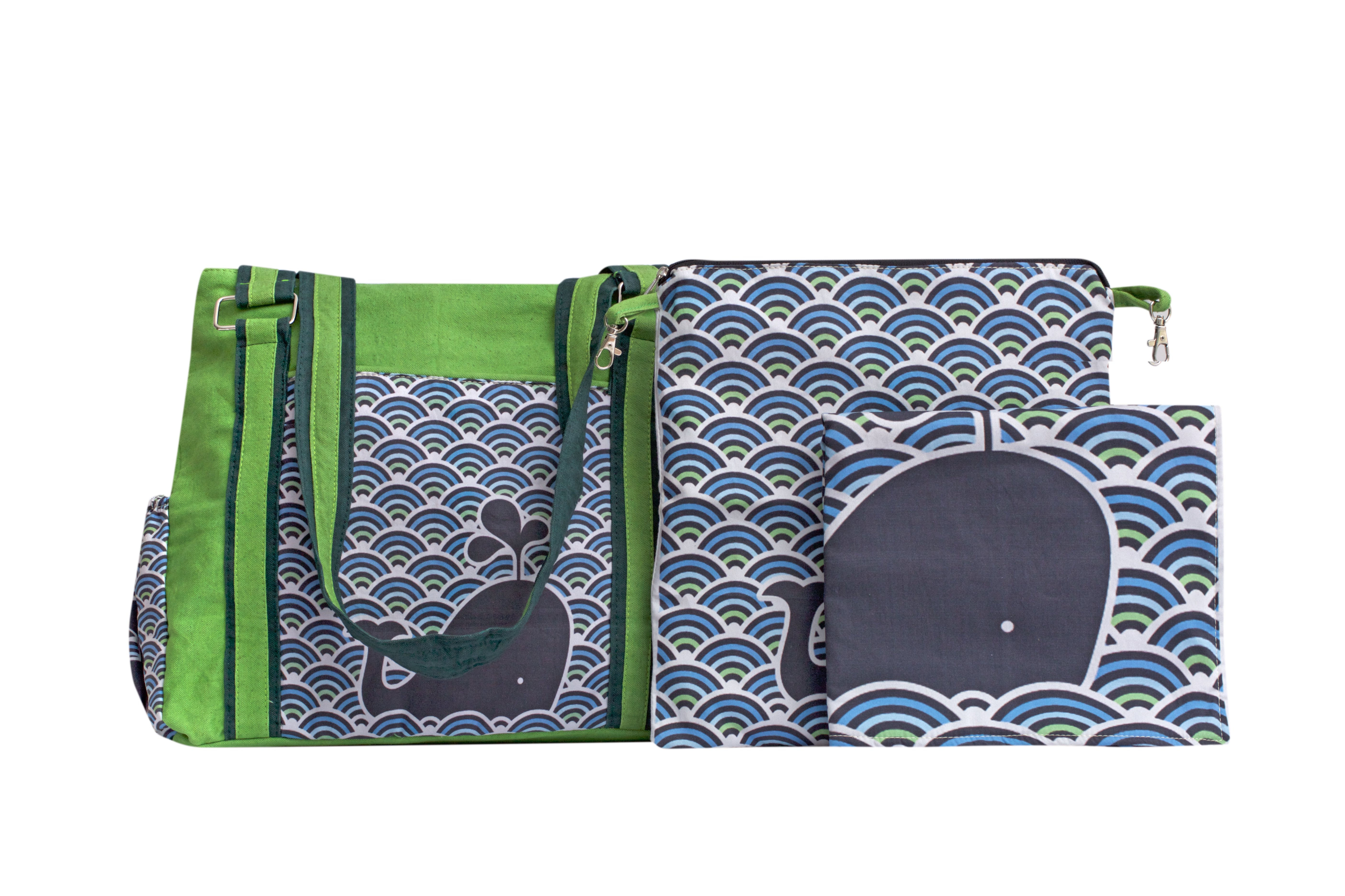 Whale Lime Green Nappy Bag