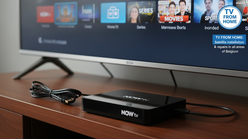 Close-up view of a NOW TV box connected to a TV