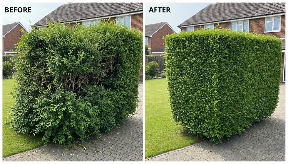View of a hedge before and after year lon care in Brussels.