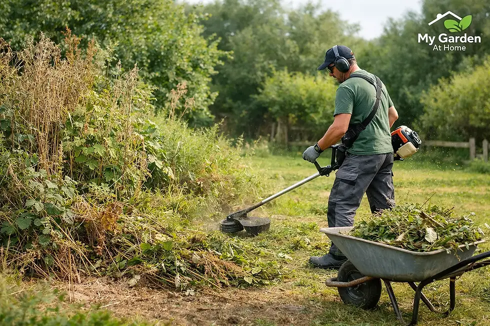 Expert garder in Brussels garden cleans up overgrown garden areas