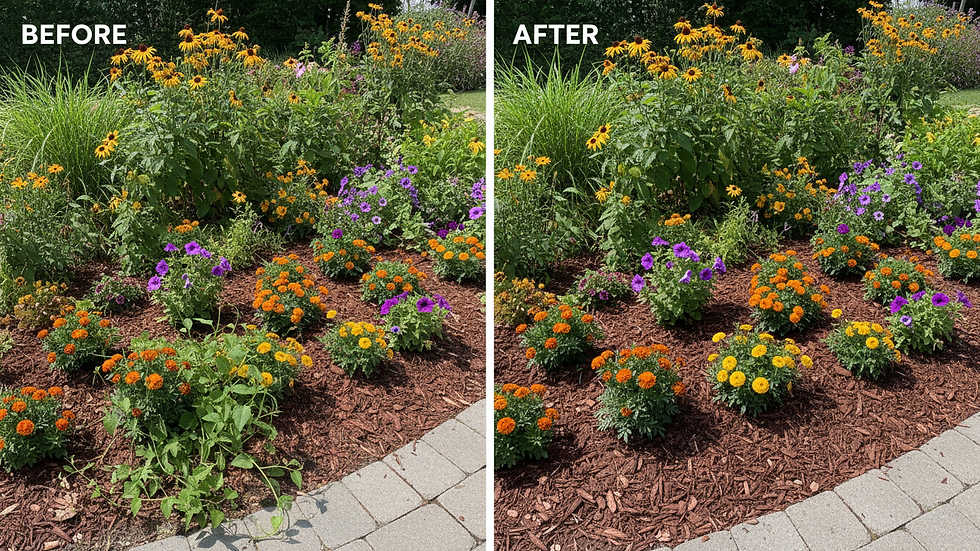 Close-up of a well-maintained flower bed with seasonal blooms
