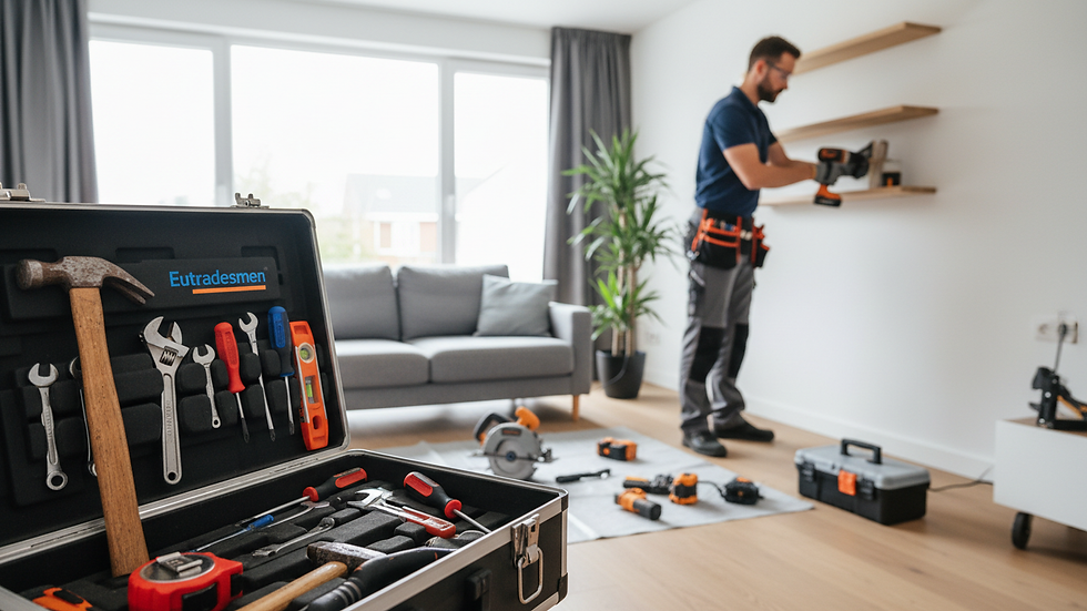 Close-up of a toolbox with essential handyman tools