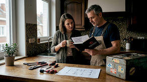 Tradesman and expat reviewing work plan