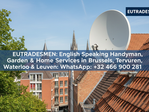 Satellite dish antenna on a roof in Leuven.