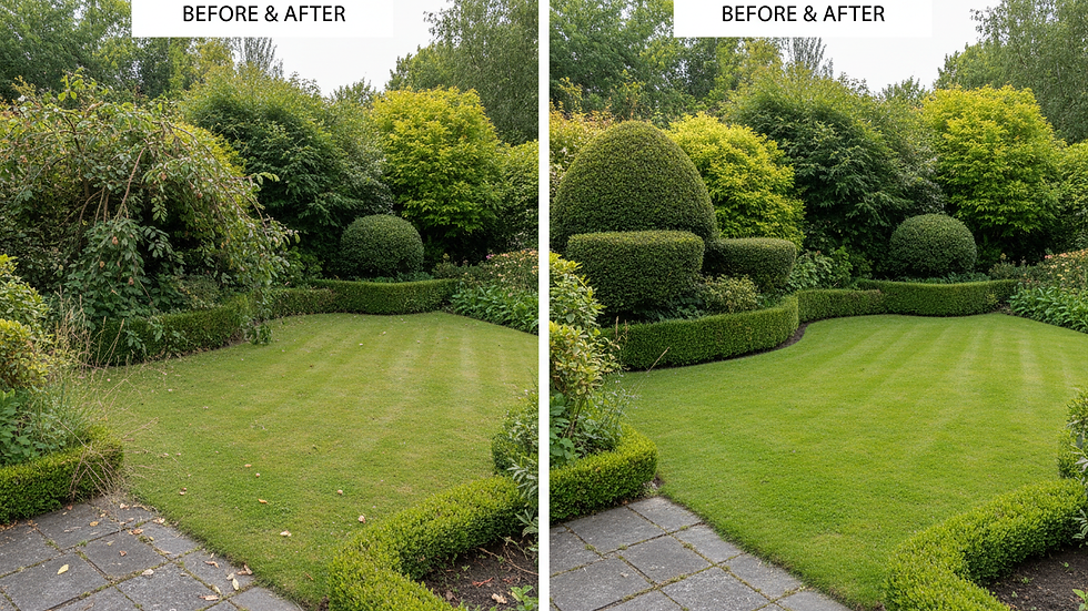 Close-up view of freshly trimmed hedges and green lawn in a Tervuren garden