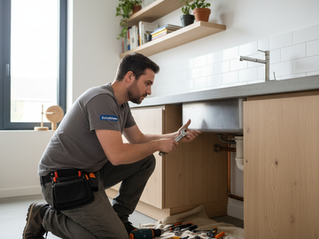 Handyman repairs kitchen sink in expats home in Brussels