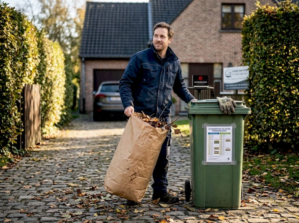 Disposing garden waste in Belgian compost bin