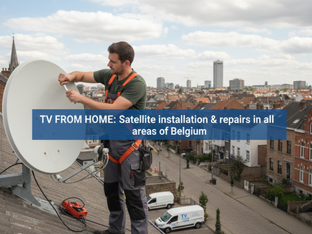Datellite TV antenna on roof top in Belgium.