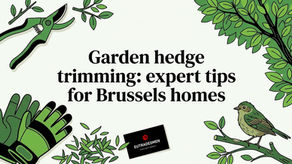 Decorative hedge trimming themed title card illustration