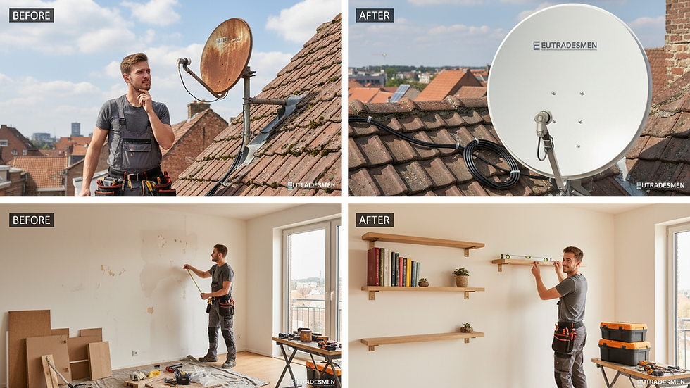 Close-up view of a satellite dish mounted on a rooftop