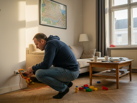 Expat checking socket in Antwerp apartment