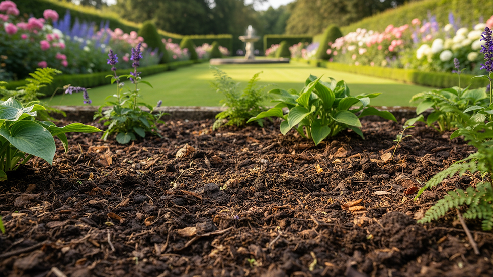 Close-up view of clay soil with organic compost mixed in