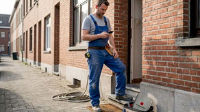 Handyman checking job list outside Waterloo home