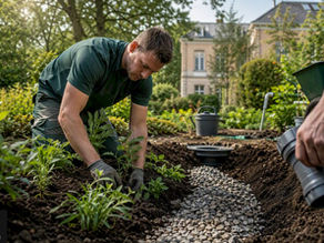 Installing infiltration bed beside rainwater pit