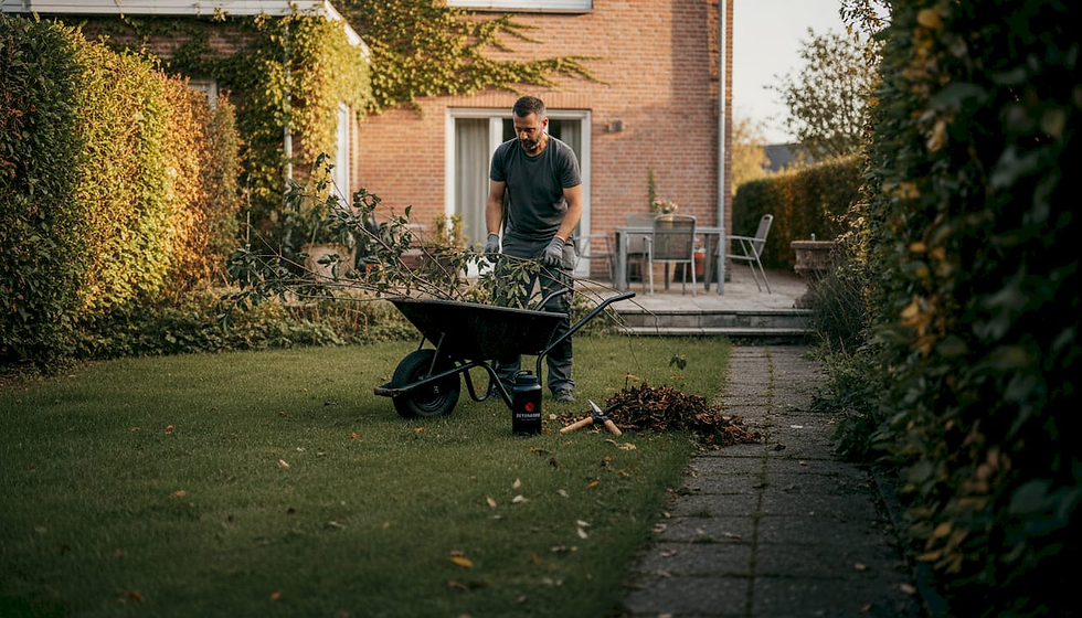 Gardener cleaning villa garden in Tervuren