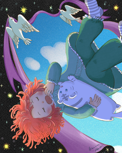 藍原はちのイラスト。朝目覚めの絵