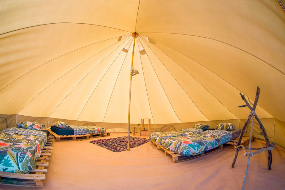Family tent overview sea natives surf camp
