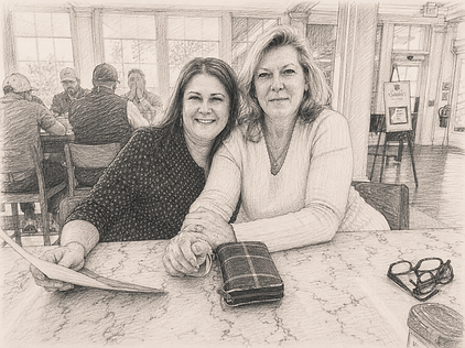 Pencil sketch of SeedStarter cousins Barbara and Dawn