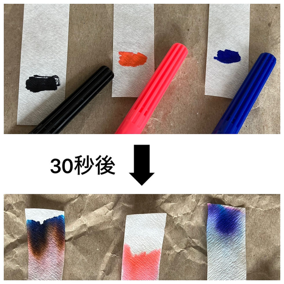 ペーパークロマトグラフィーで水性カラーペンの色の不思議を調べる子ども向け科学実験