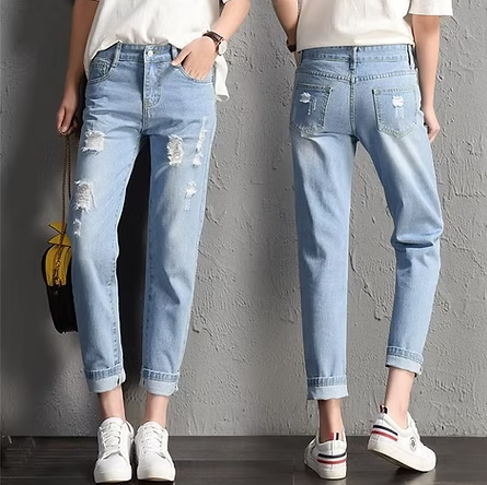 Thumbnail: Mid Waist Boyfriend Big Ripped Hole Jeans Casual High