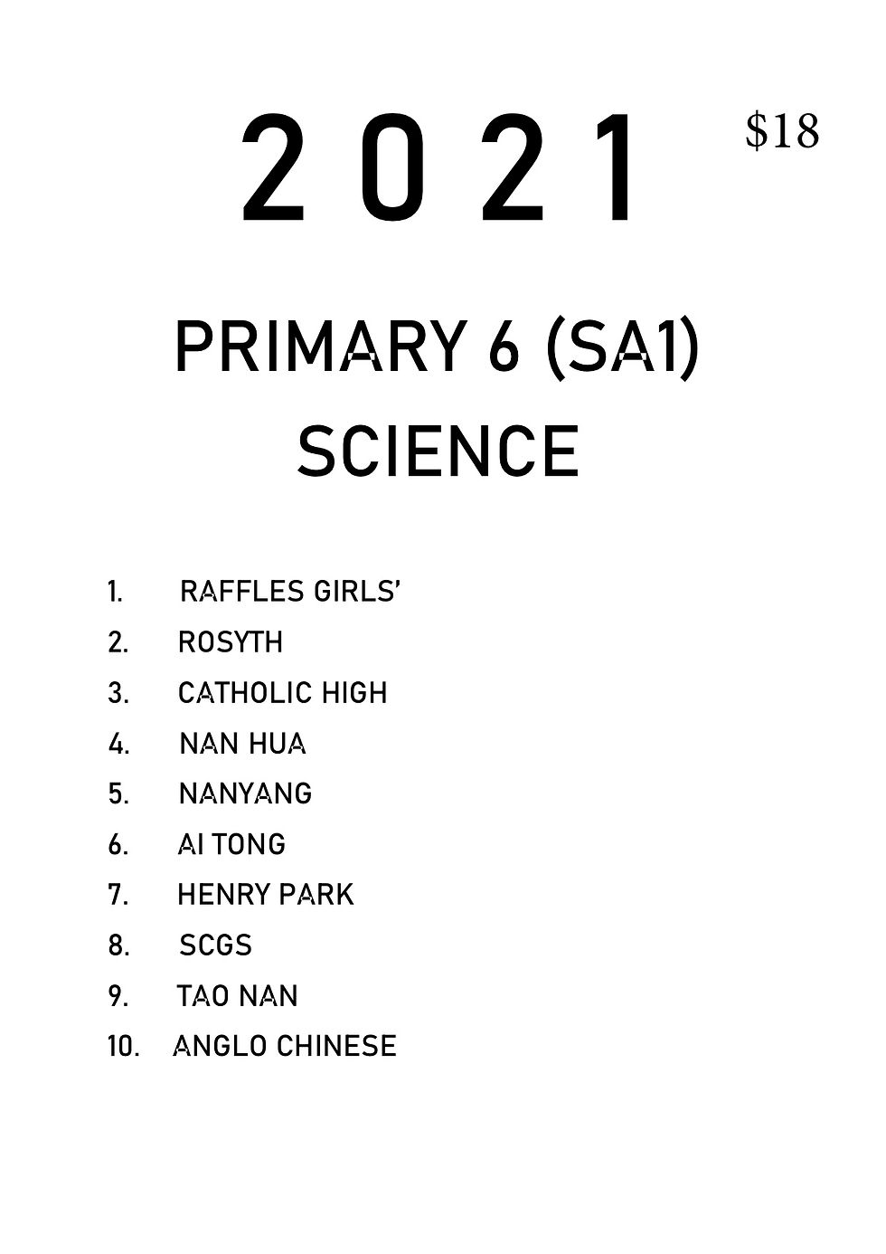 2021 - Primary 6 - SA1 - Science
