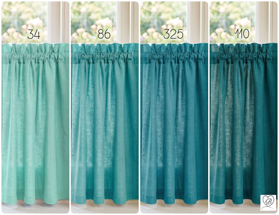 Thumbnail: olid aqua teal fabric cafe curtain valance for farmhouse or cottage style home decor.