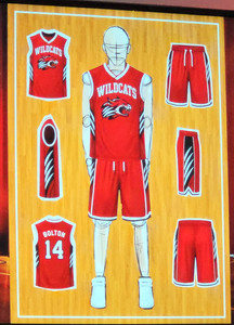 Concept artwork for the East High Wildcats basketball uniform featuring the bespoke Wildcats branding created for the production.