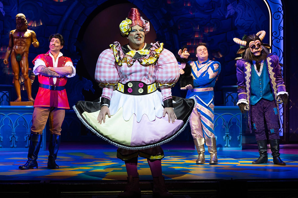 Damian Williams (Bellie Fillop) and the Company of Beauty and the Beast. Photo by Sam Taylor.