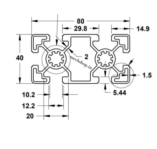 Thumbnail: 40x80 T Slot Aluminium Extrusion Profile (Silver)