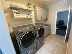 Laundry Room Cabinetry _ Floating Shelves _ Shiplap