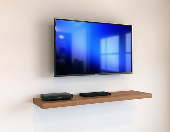 Picture of TV Mounted on a wall with a shelf mounted under.jpg