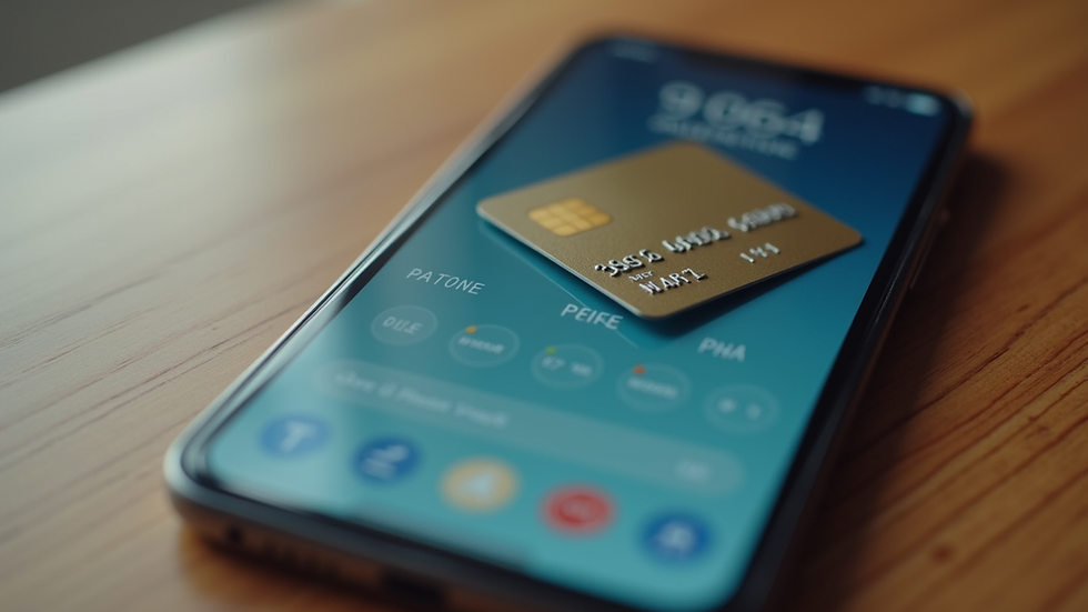 Close-up view of a credit card and smartphone showing payment options