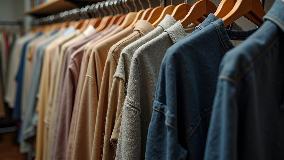 High angle view of an assortment of clothing sizes on display