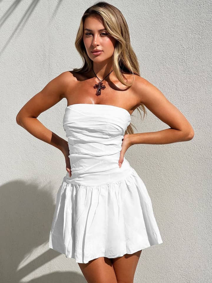 Thumbnail: PETITE RUCHED OPEN BACK PUFF BALL MINI DRESS