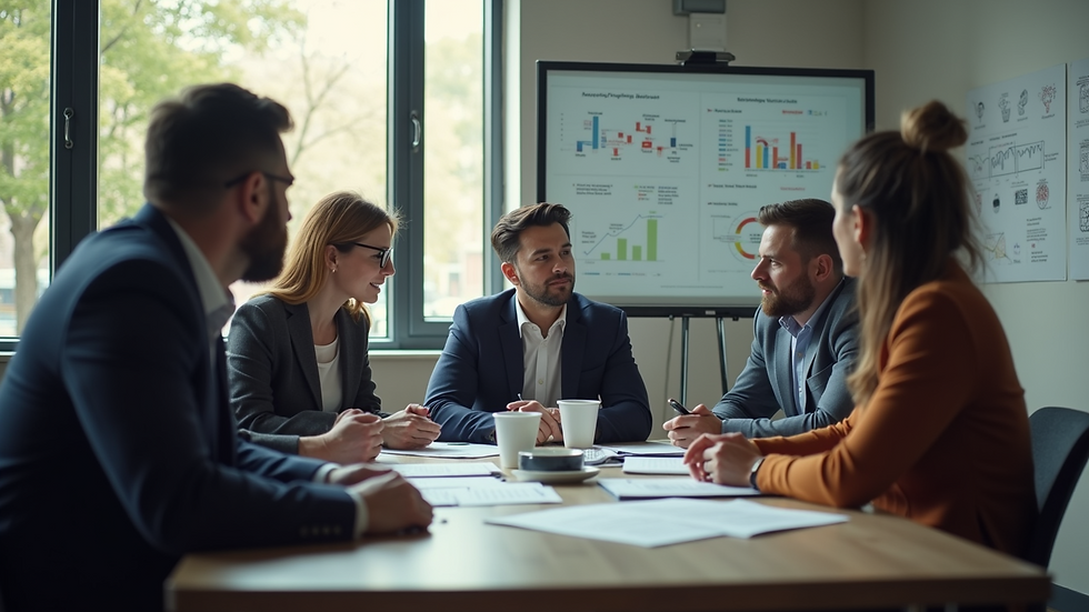 Eye-level view of a marketing team brainstorming advertising strategies