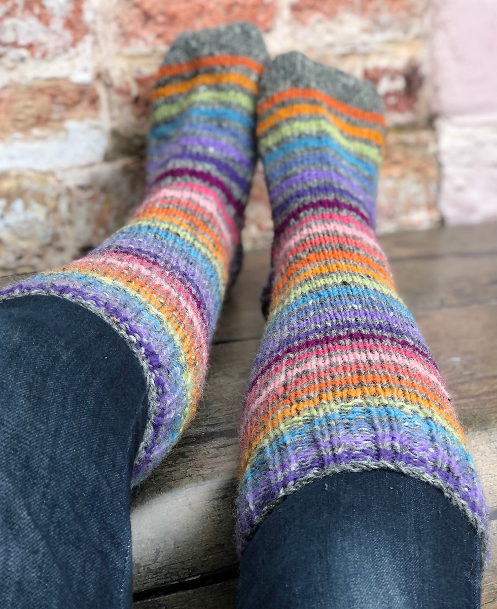 Thumbnail: Happy Striped Boot / Bed Knee Socks