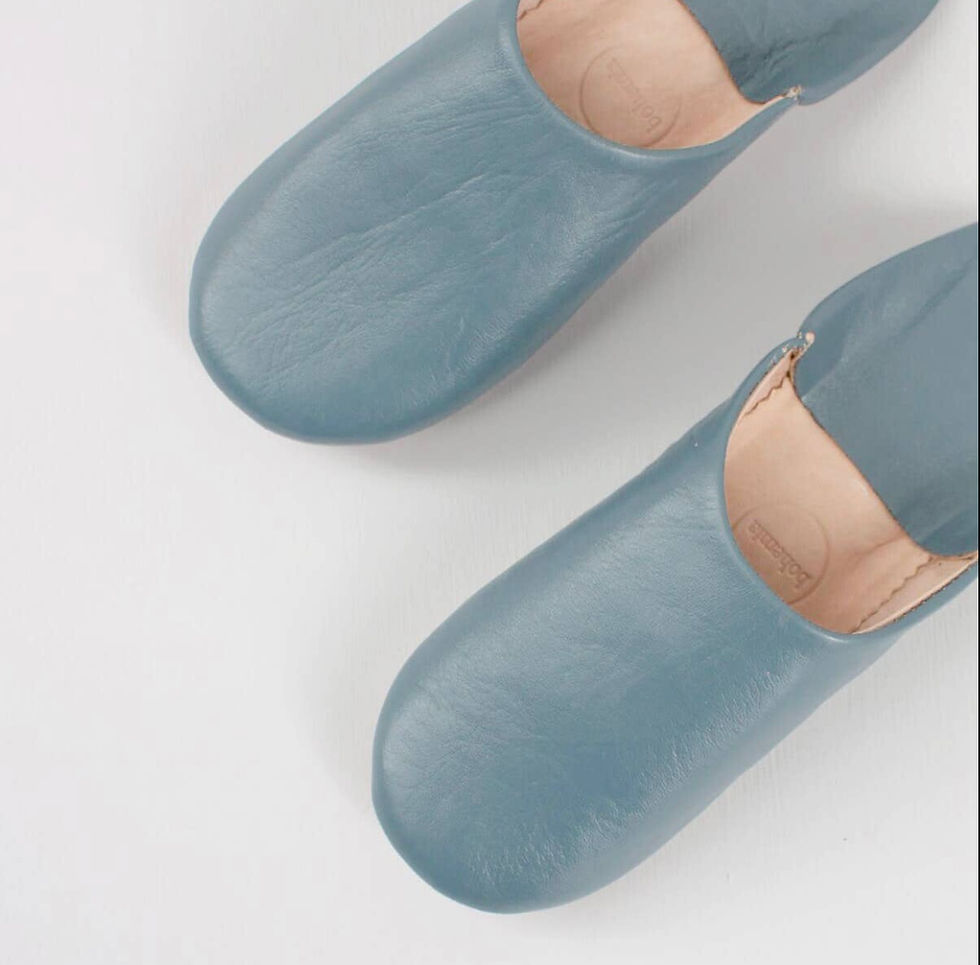 Thumbnail: Moroccan Leather Babouche Slippers Blue Grey