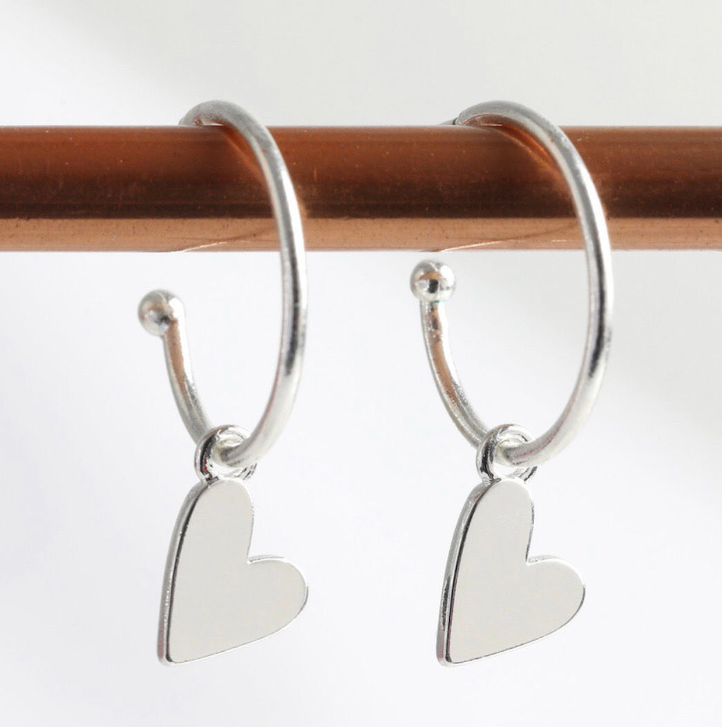 Silver Falling Hearts Hoop Earrings