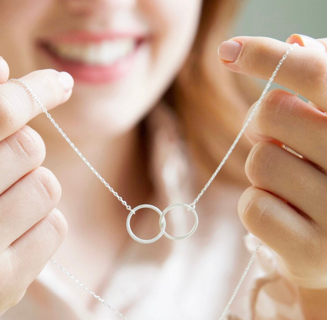 Brushed Silver Intertwined Rings Necklace