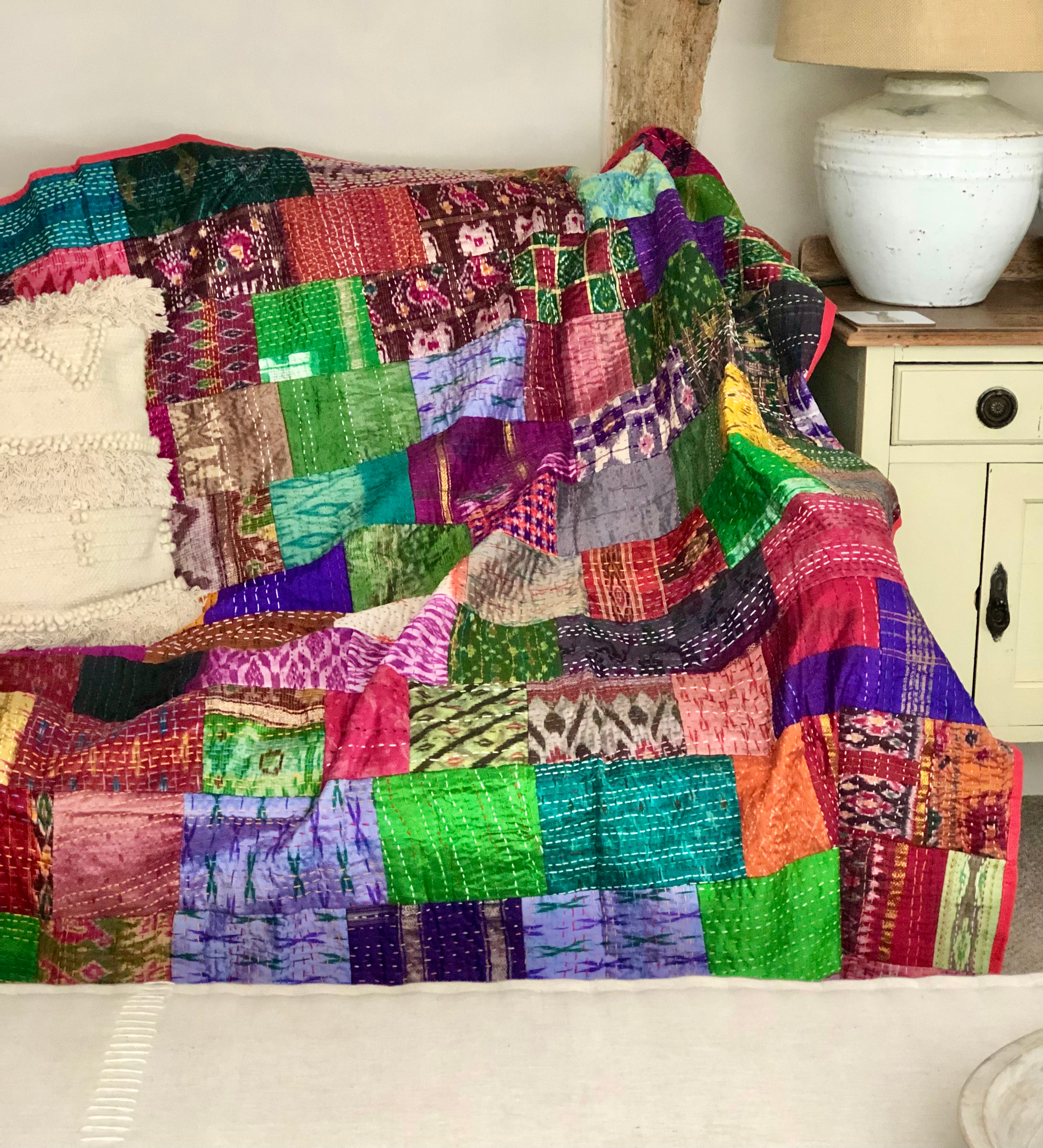 Indian Silk Patchwork Throw Bed Cover