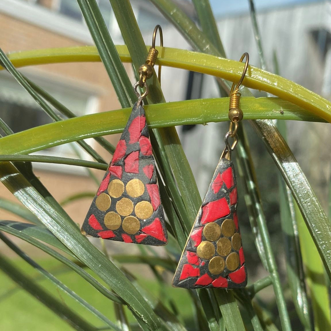 Red and gold tribal earrings 
