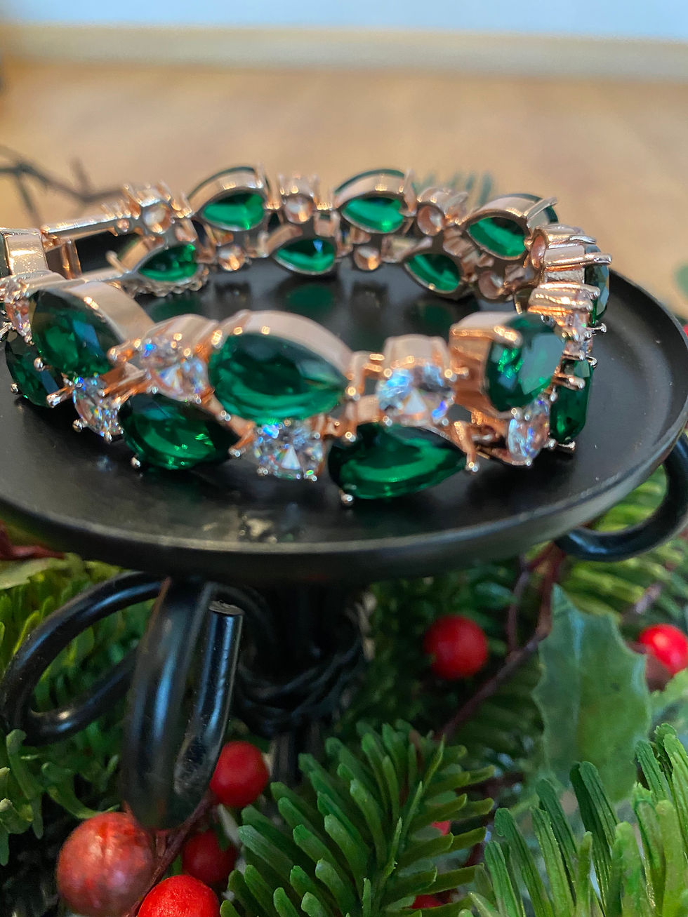 Thumbnail: Rosé gouden armband met faux smaragd