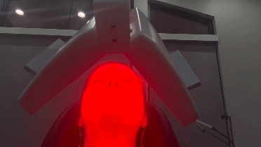 Undergoing red light therapy immediately after filler.  Image by Christianne Klein.