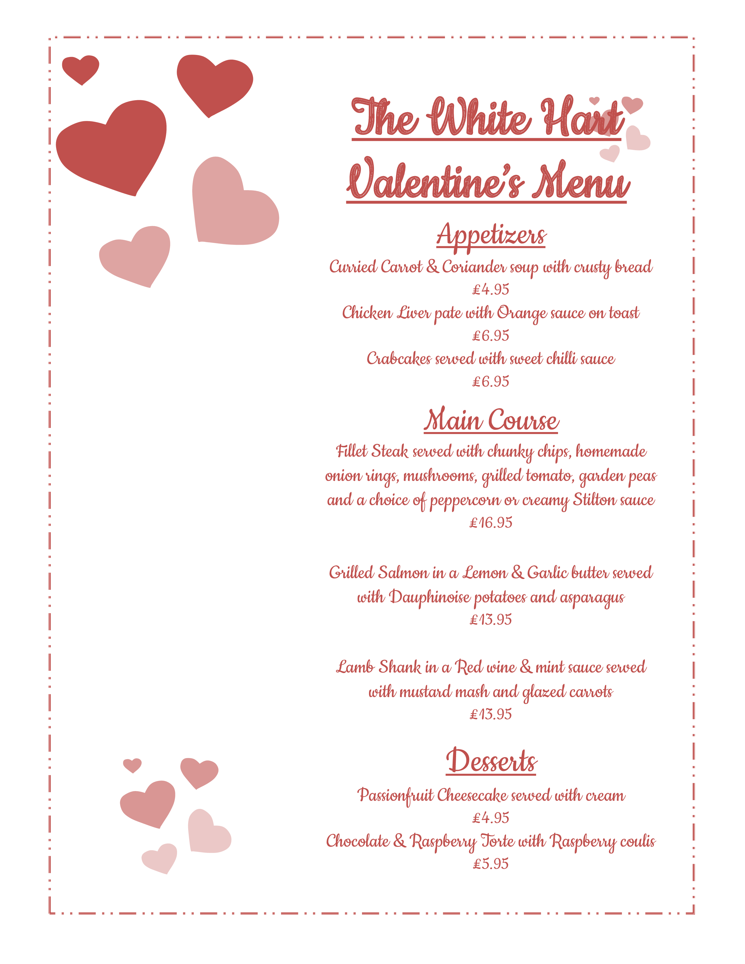 Valentines Menu 2022