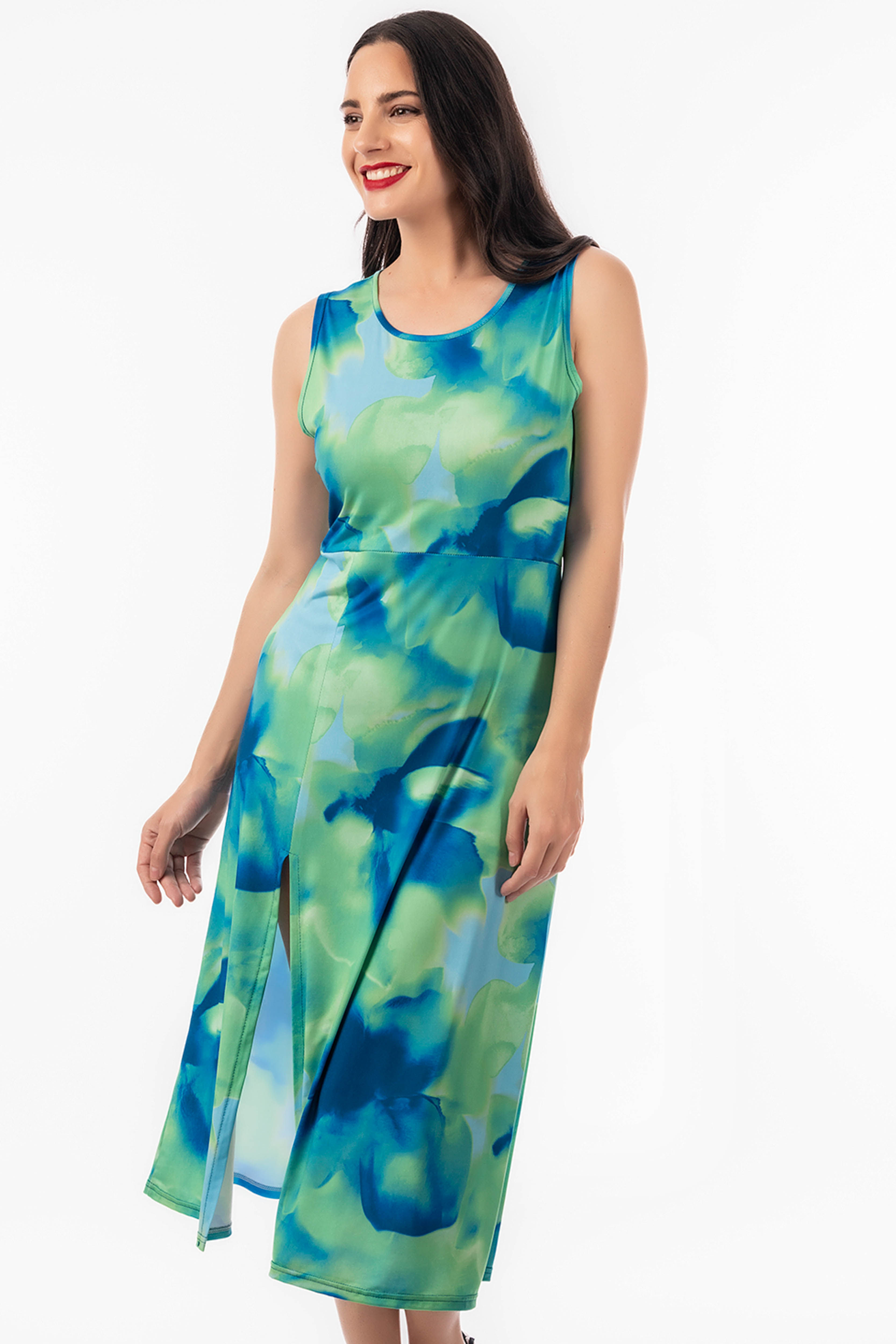 Vestido Midi estampado sin mangas con abertura frontal - Genuine