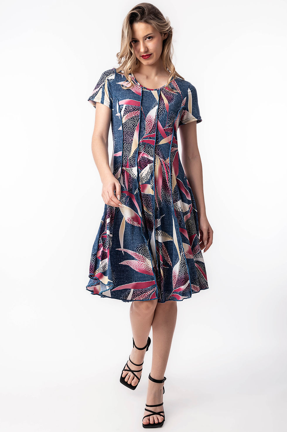 Miniatura: Vestido Mujer Manga Corta Cuello Redondo con Vistas- Masquenada