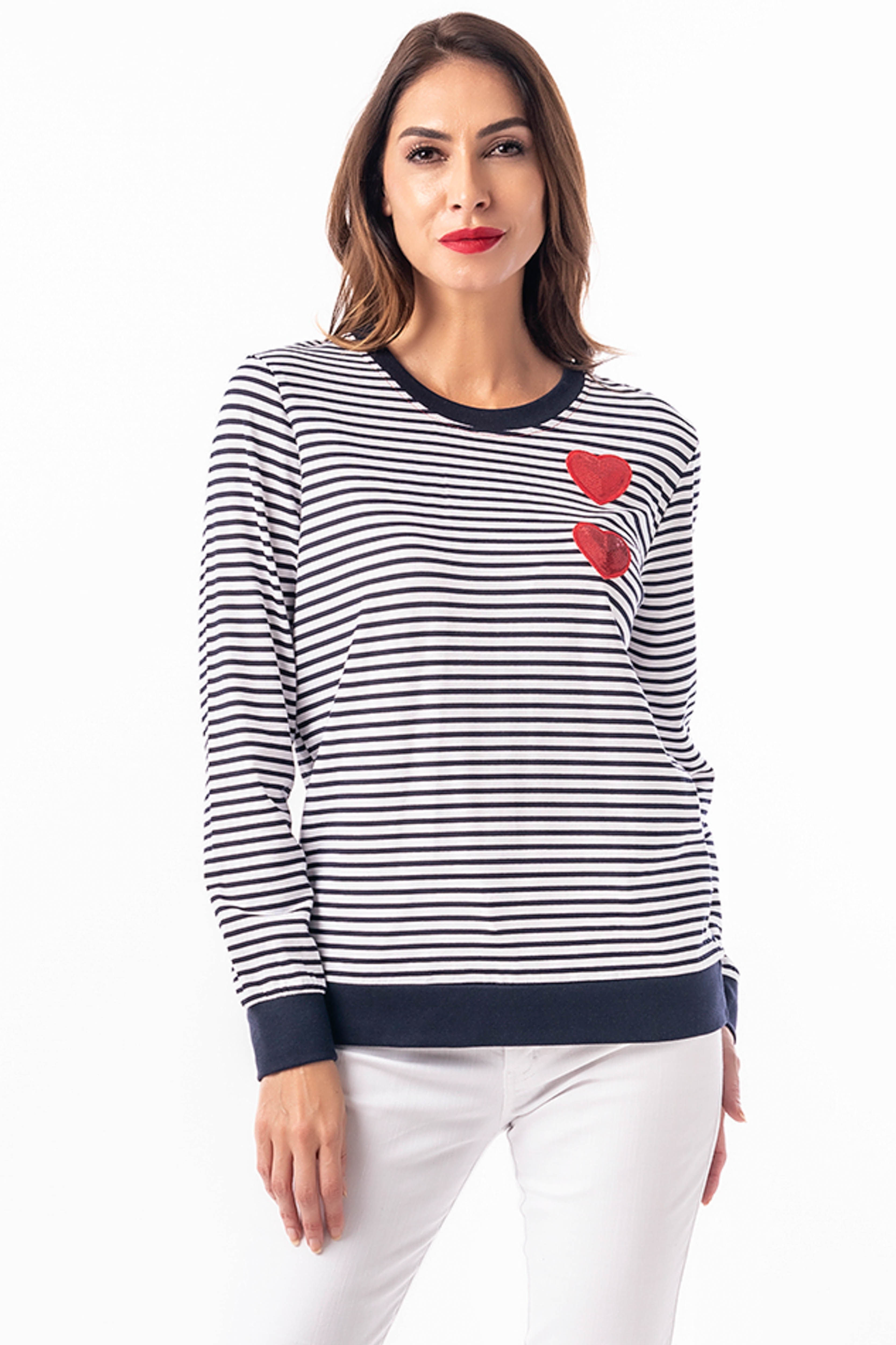 Sudadera camiseta de rayas marineras con detalle decorativo- Natural