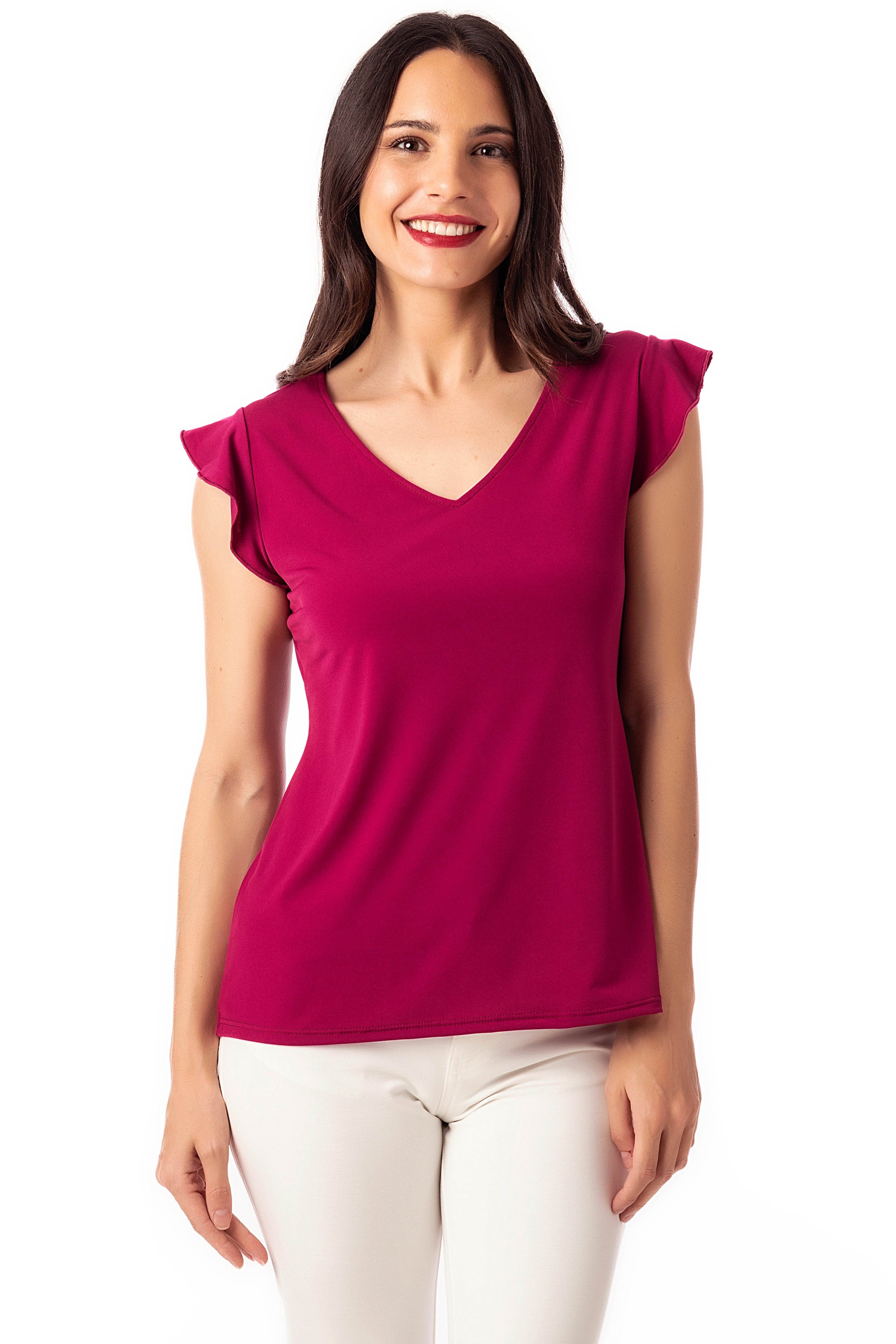 Camiseta con escote en pico y manga corta volada- Genuine